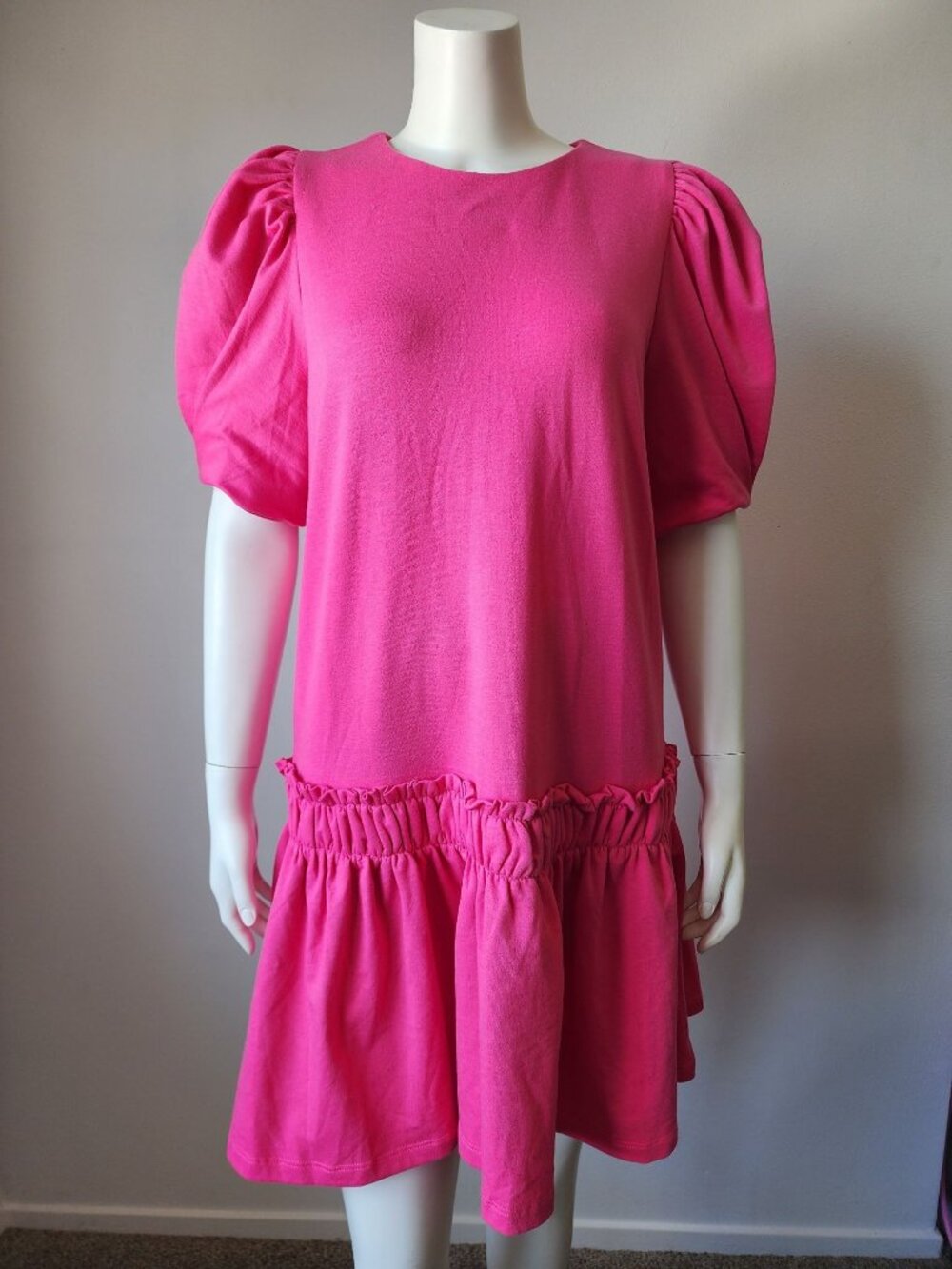 English Factory pink puff sleeve midi dress M NWT